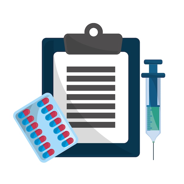 Vetor verificação de medicina de transferência, medicatons e ícone de seringa