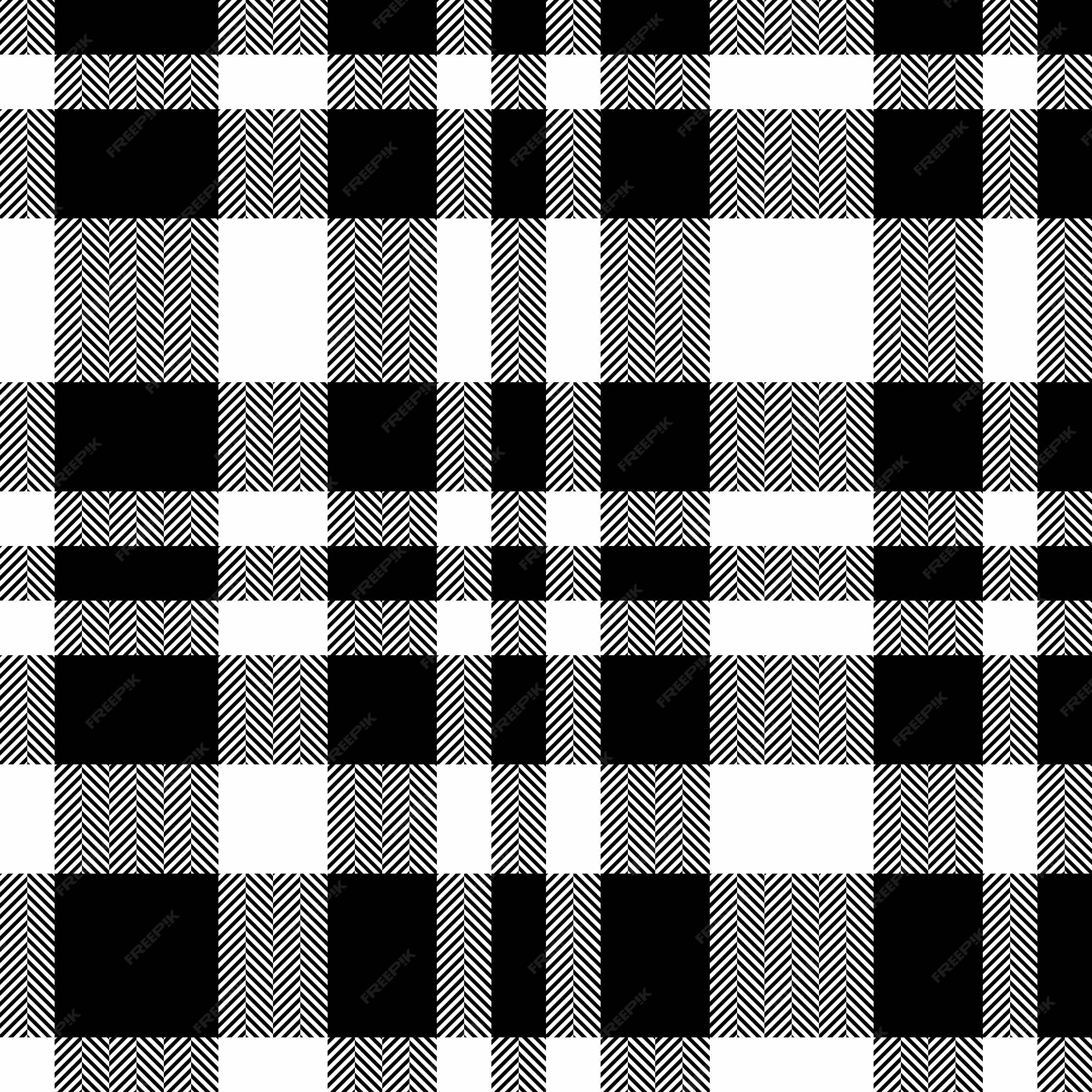 Tartan xadrez preto branco tecido textura sem costura padrão, Vetor  Premium