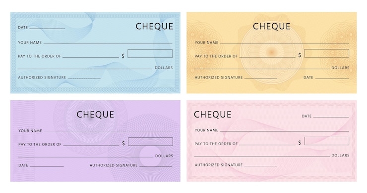 Vetor verifique com guilhoché. modelo de talão de cheques do banco. conjunto de maquete em branco para voucher de notas com marca d'água de espirógrafo e vetor de padrão abstrato. ilustração cheque nota com espirógrafo