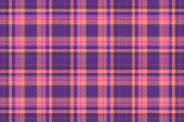Verifique o tartan perfeito do padrão de textura de tecido com um vetor têxtil de fundo xadrez nas cores roxa e vermelha