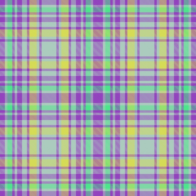 Verifique o tecido padrão do tartan têxtil vetorial com um fundo de textura xadrez sem costura em cores roxas e claras