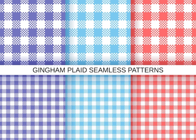 Vetores de Gingham Conjunto De Padrões Perfeitos Texturas Xadrez