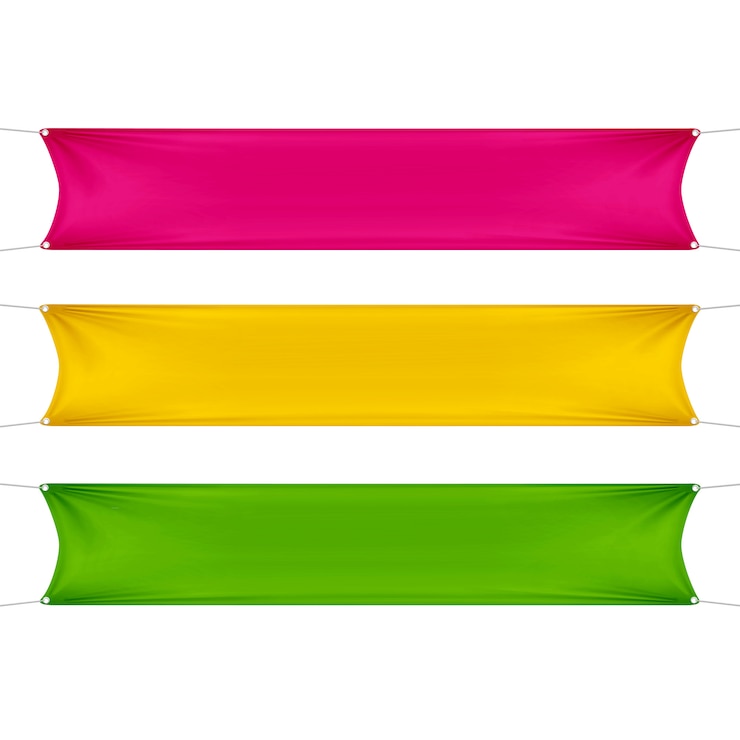 Vetor vermelho, amarelo e verde em branco vazias horizontais retangulares banners conjunto com cordas de cantos.