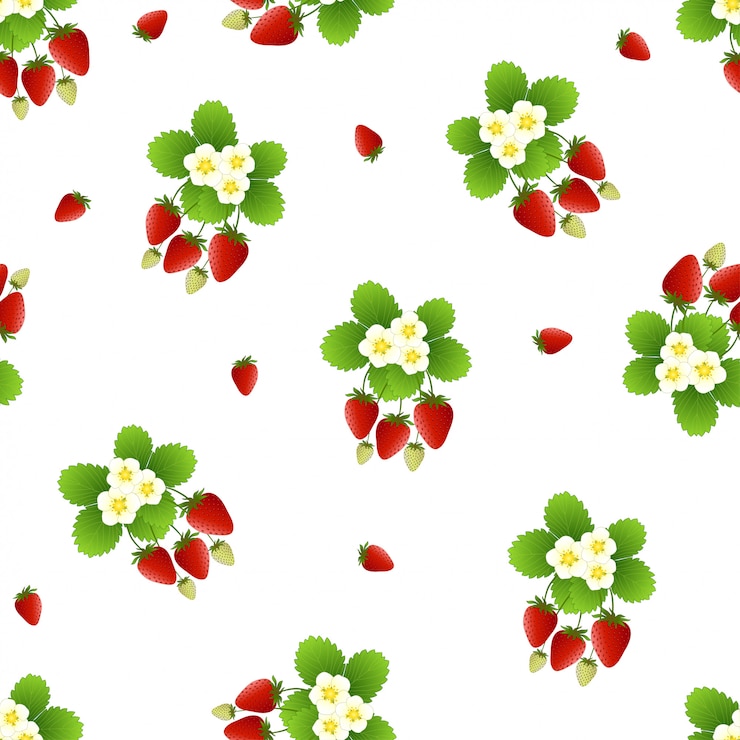 Vetor vermelho morango e flor padrão sem emenda