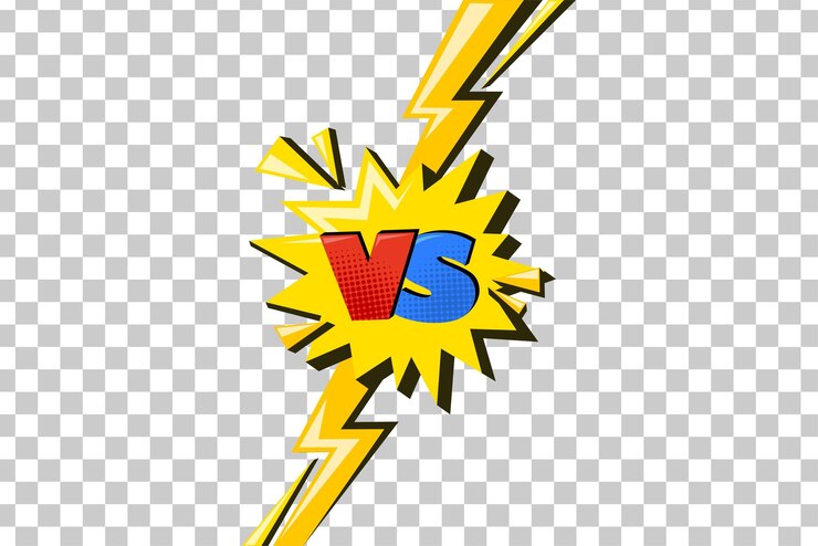 Vetor versus comic design with relâmpago flash amarelo com o símbolo vs no balão de fala de estrela