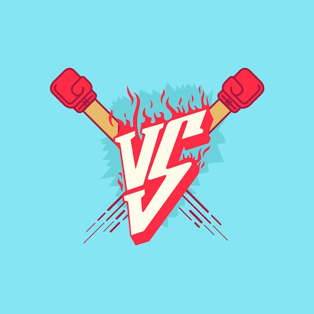 Vetor versus fight emblem com fogo