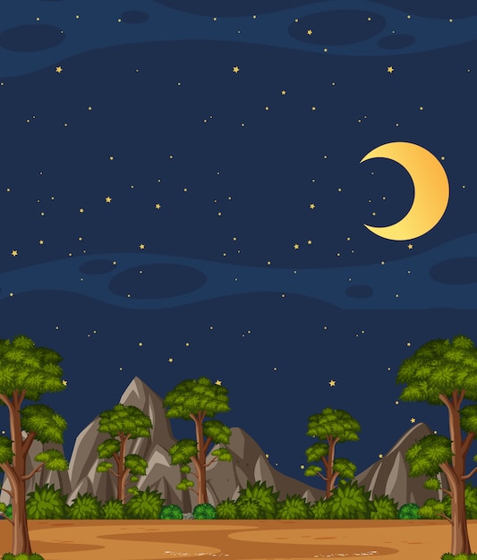 Vertical natureza cena ou paisagem rural com vista para a floresta e céu em branco à noite