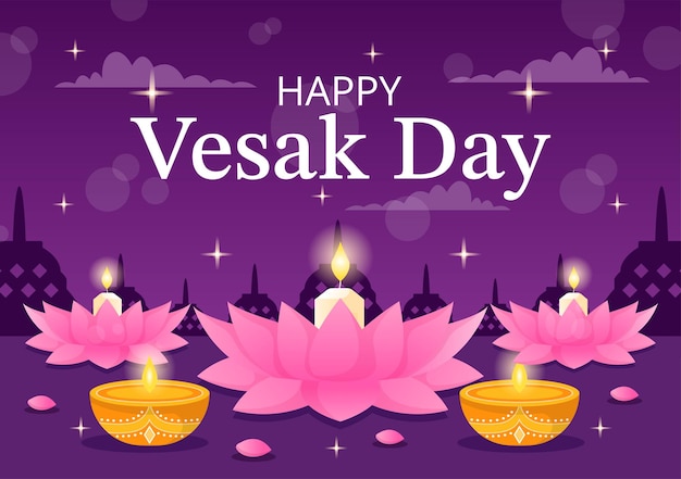 Vesak Day Celebration Vector Illustration com lanterna de flor de lótus ou pessoa de Buda