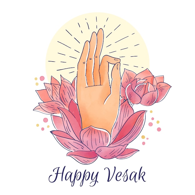 Vesak feliz em aquarela