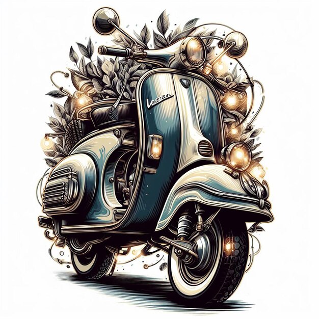 Vetor vespa pic piaggio scooter ilustração vetorial retro design vintage oldtimer