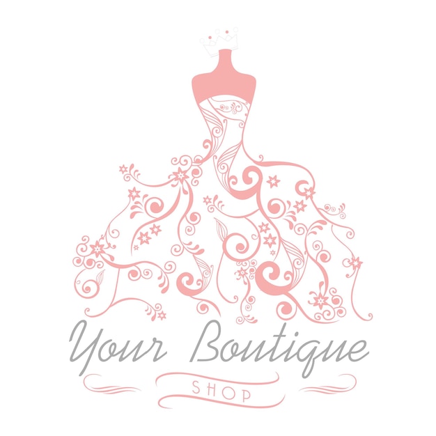 Vestido boutique casamento nupcial logotipo modelo ilustração vetorial design floral