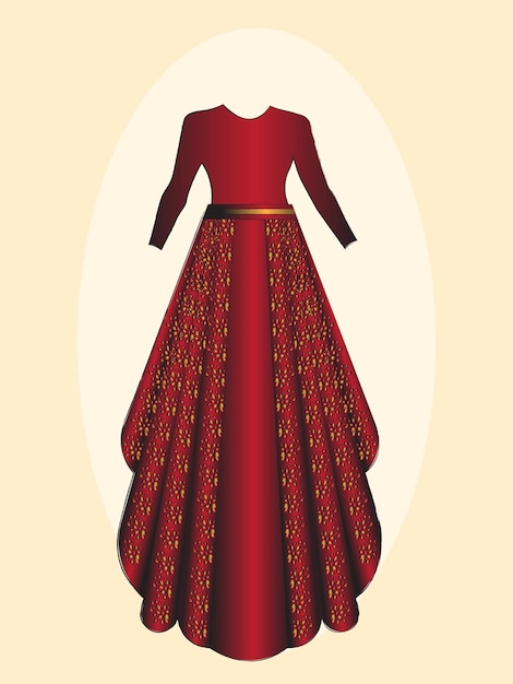 Vetor vestido de noiva vermelho com detalhes dourados cinto vermelho para noiva