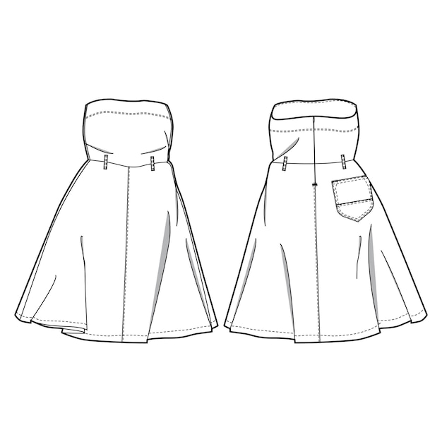 vestido desenhado à mão roupa de moda esboço de desenho ilustração