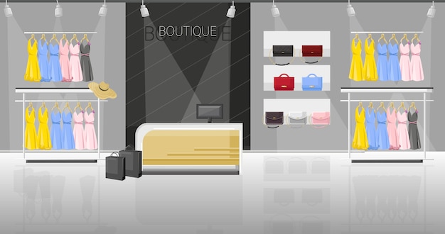 Vestido e sapato loja boutique estilo simples ilustração