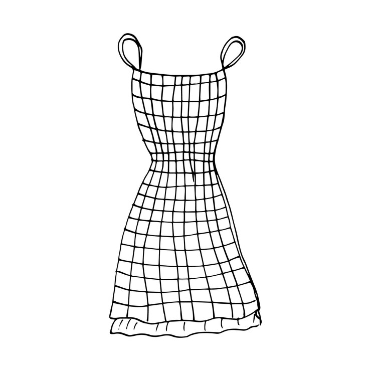 Vetor vestido feminino elegante desenhado à mão em estilo retrô