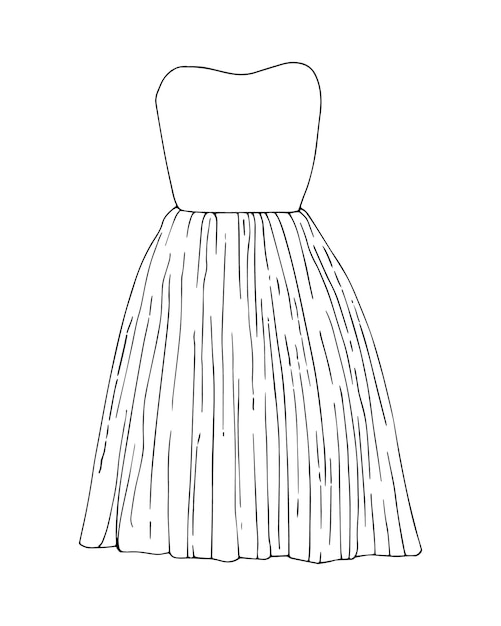 Vestido sem alças feminino com um desenho de linha de doodle de