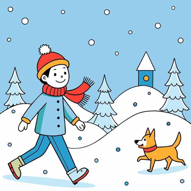 Vestuário de inverno esqui férias neve diversão crianças desenhado à mão plano elegante adesivo de desenho animado conceito de ícone