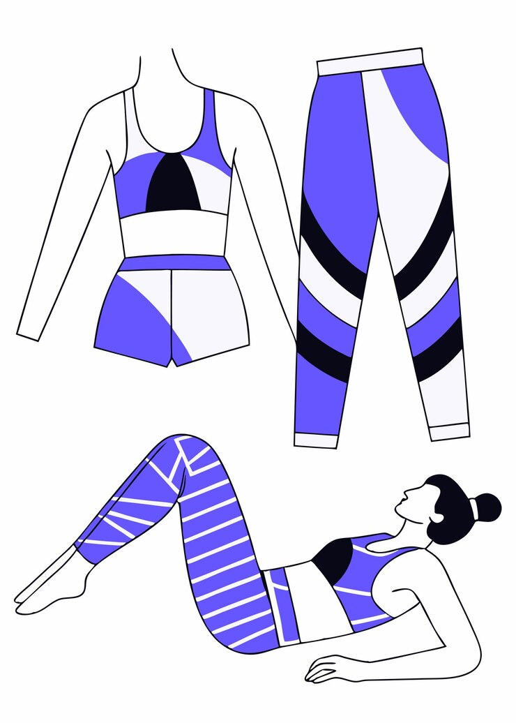 Vetor vestuário de treino moda vestuário esportivo de moda uniforme esportivo aparência de fitness atleta feminina esportista se exercitando em roupas de ginásio de moda arte de ilustração em fundo branco