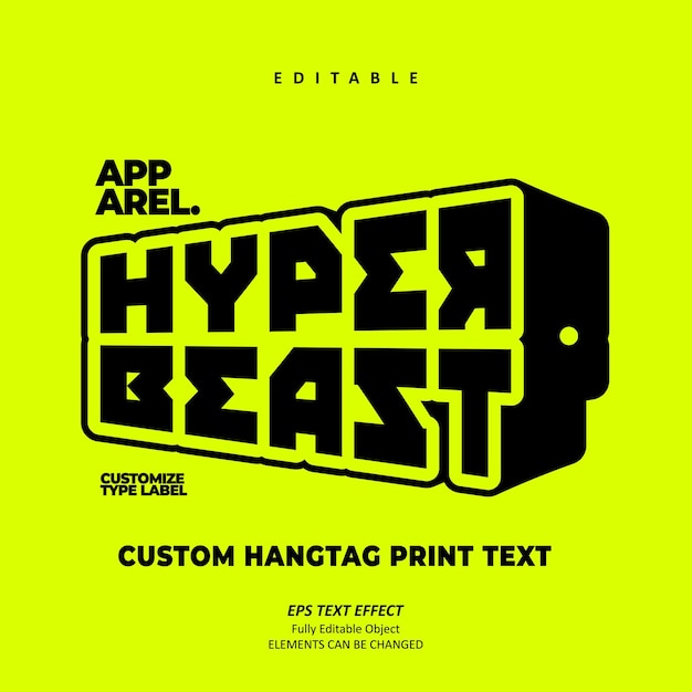 Vestuário etiqueta hiper besta imprimível hangtag logotipo efeito de texto editável vetor premium