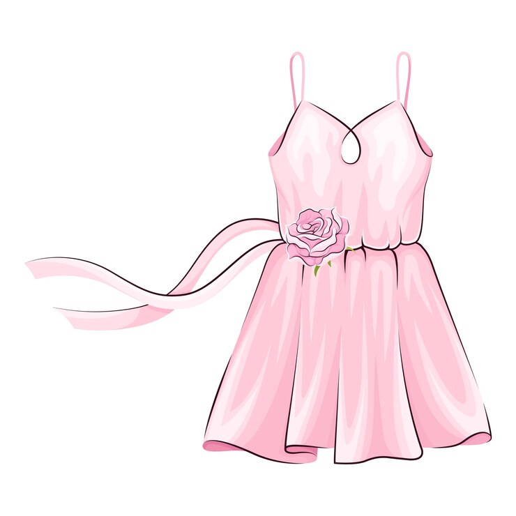 Vetor vestuário rosa com saia e fita adornamento ilustração vetorial