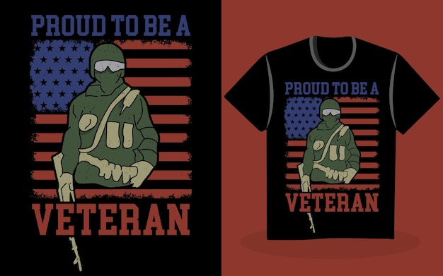 Veteran T Shirt Design Vintage com o Exército e a Bandeira Americana como principal camiseta Vector Soldier