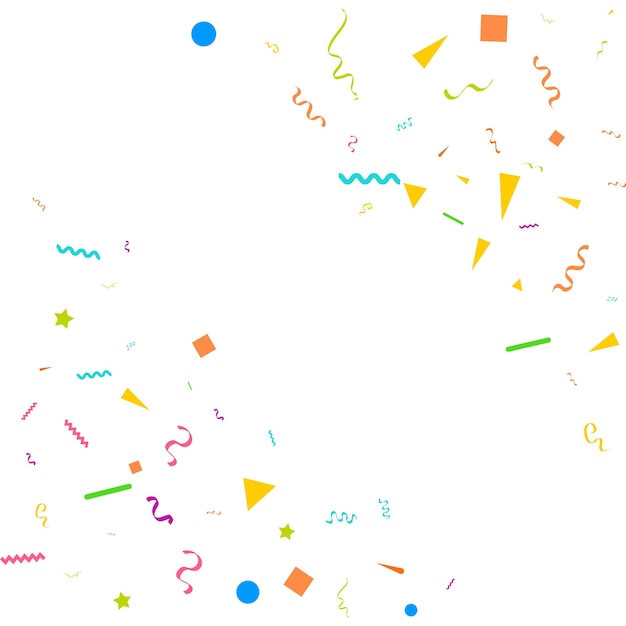 Vetor abstrato fundo branco com muitos pequenos pedaços de confetes coloridos caindo e fita Carnaval Natal ou Ano Novo flâmulas de festa colorida para festival de aniversário