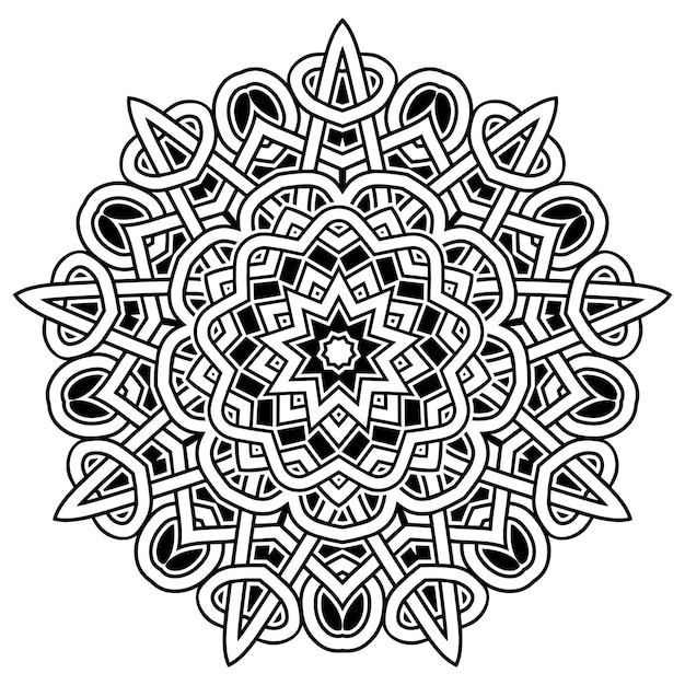 Vetor abstrato ilustração em preto e branco redondo lindo ornamento padrão decorativo de mandala étnica vintage elemento de design para tatuagem ou logotipo