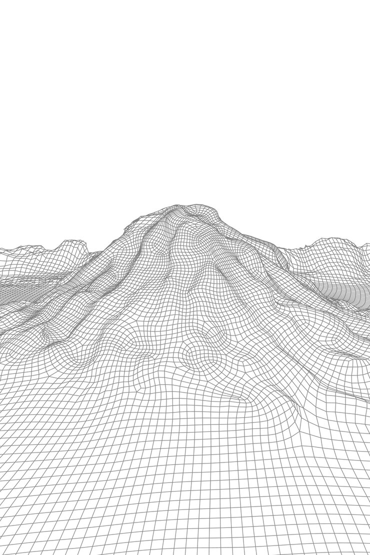 Vetor abstrato wireframe paisagem fundo d malha futurista montanhas s ilustração retro cybe...