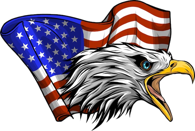 Vetor vetor águia americana contra a bandeira dos eua e fundo branco