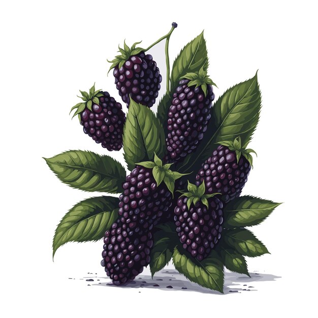 Vetor vetor aquarela marionberry boysenberry fruta clipart fundo branco editável