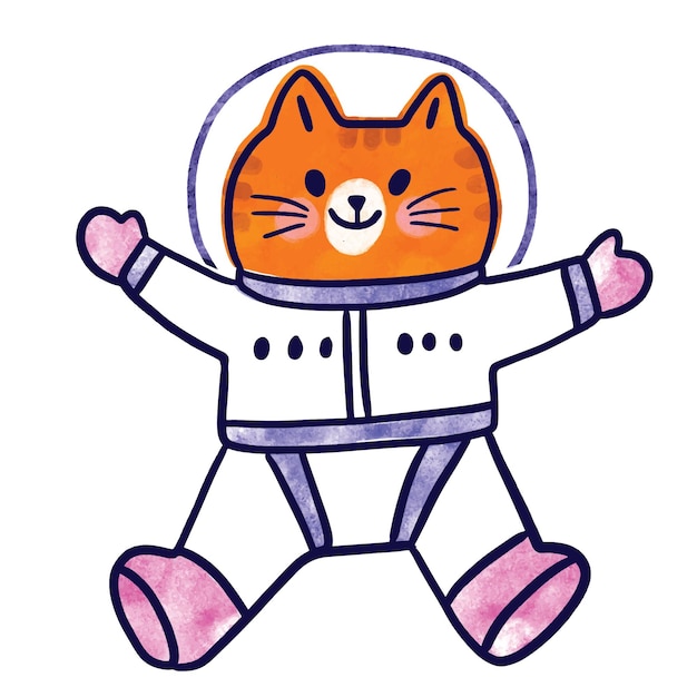 Vetor bonito do gato do astronauta dos desenhos animados da aquarela