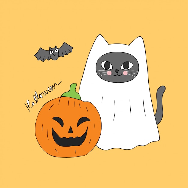 Como Desenhar Halloween Preto Gato Fantasma Vetor Ilustração Desenhe  Fantasma imagem vetorial de NutkinsJ© 613777652