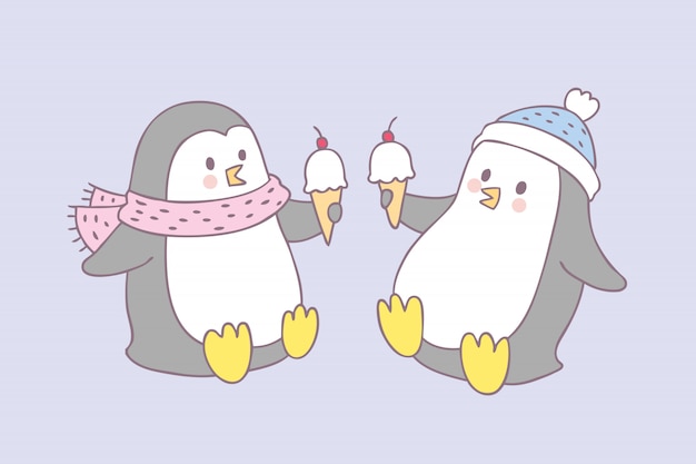 Vetor bonito do pinguim e do gelado dos desenhos animados.