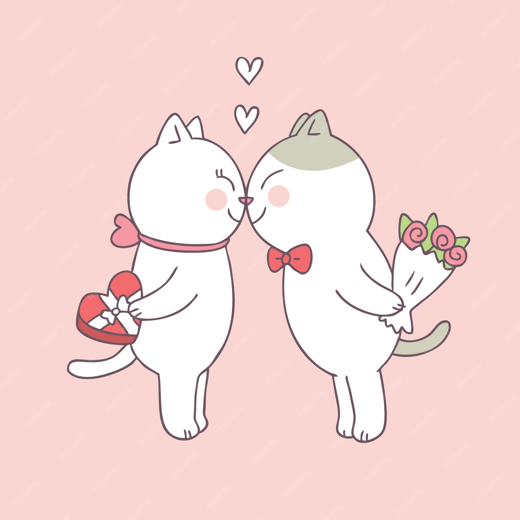 Vetor bonito dos gatos dos pares do dia de valentim dos desenhos