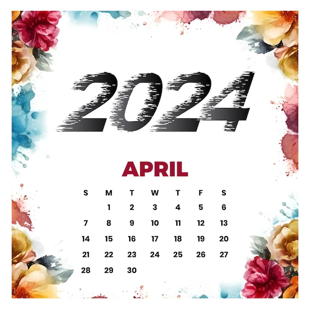 Vetor vetor calendário floral de abril de 2024