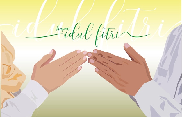 Vetor casal muçulmano asiático aperta as mãos perdoem-se eid mubarak celebram feliz idul fitri