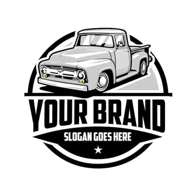 Vetor clássico do logotipo do emblema da picape hot rod. Melhor para a indústria mecânica e de restauração