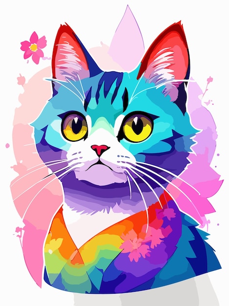 Vetor colorido um gato bonito cor pastel watersplash arte ilustração design cartaz