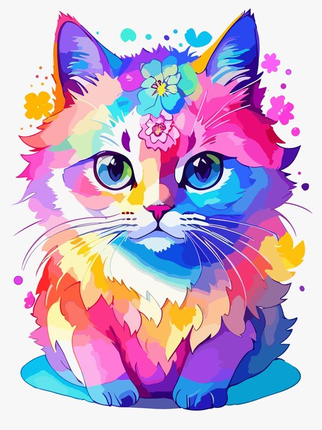 Vetor vetor colorido um gato bonito cor pastel watersplash arte ilustração design cartaz