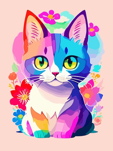 Vetor vetor colorido um gato bonito cor pastel watersplash arte ilustração design cartaz