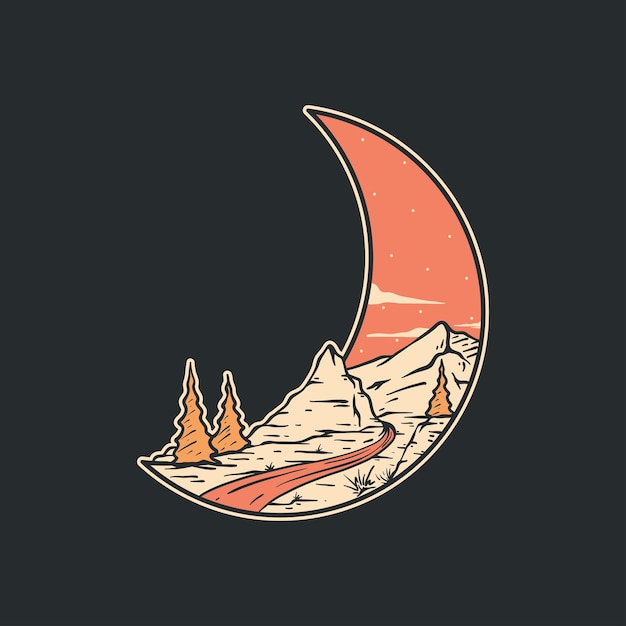 Vetor completo da ilustração das montanhas em forma de lua