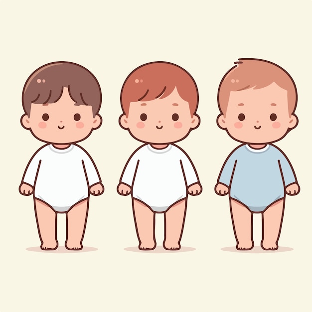 Vetor vetor de 3 conjuntos de bebês bonitos com um estilo de design plano simples e minimalista