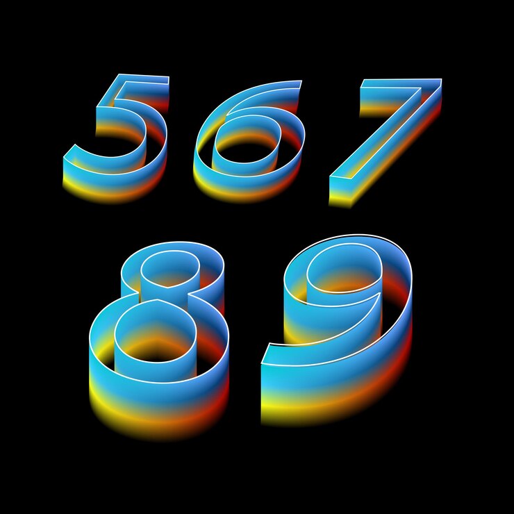 Vetor vetor de 5 a 9 números com efeito de ilusão de gradiente multicolorido de falha de neon tendendo ao neo brutalismo