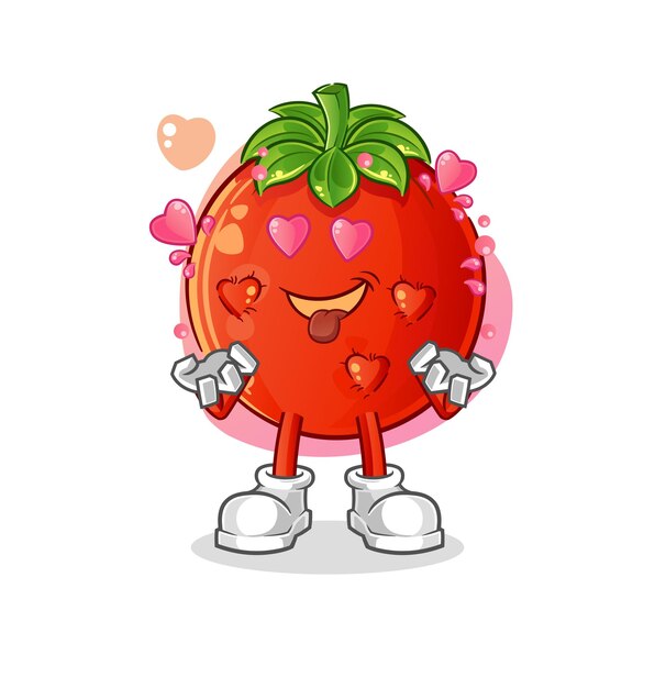 Vetor de amor caindo de tomate. personagem de desenho animado