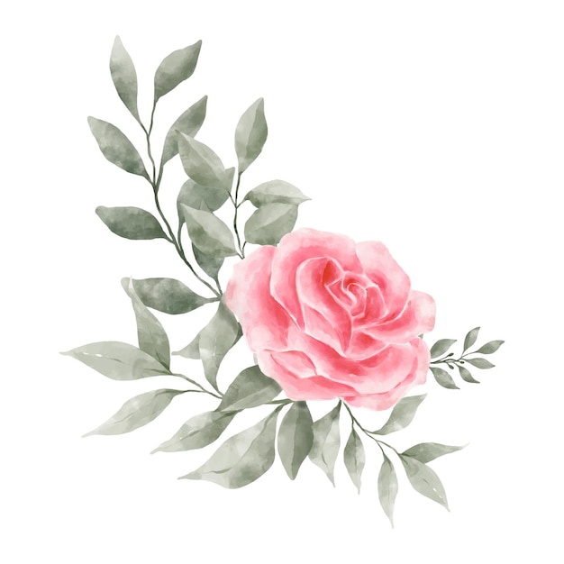 Vetor de aquarela de flores rosa e rosa vermelha isolado no fundo branco Gráfico de flores e folhas vintage para cartão de convite de casamento Ilustração floral