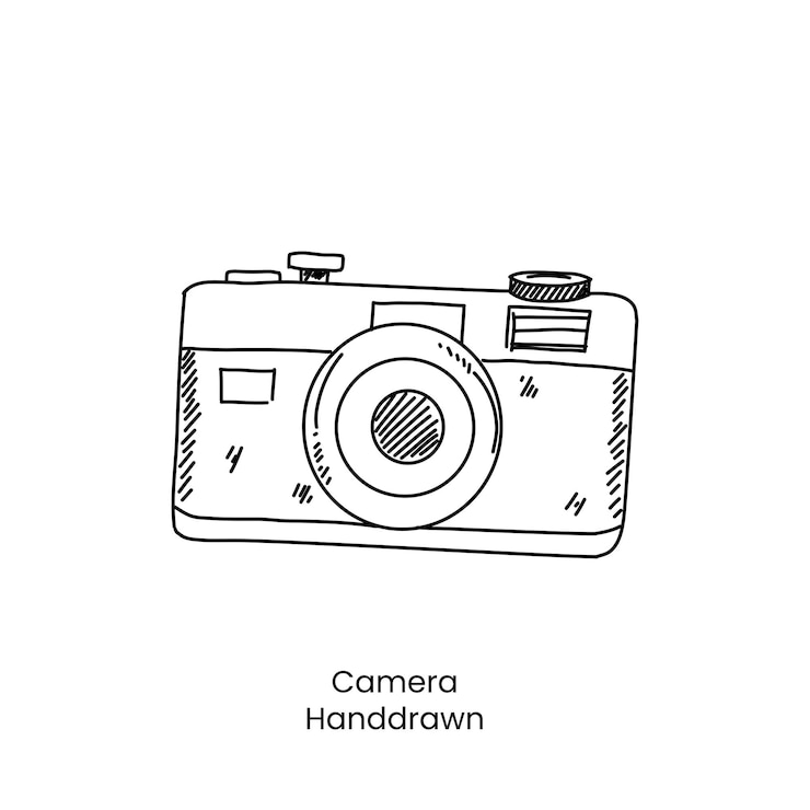 Vetor vetor de arte de linha digital desenhada à mão com câmera moderna