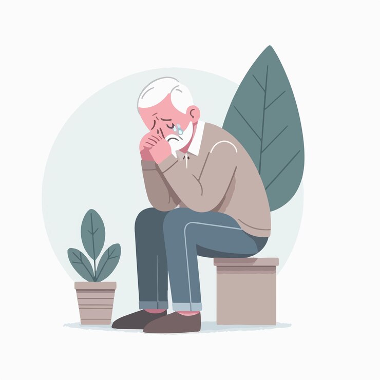 Vetor vetor de avô sentado chorando com um estilo de design plano simples e minimalista