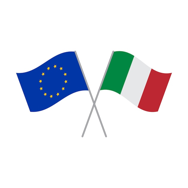 Vetor de bandeiras italianas e da União Europeia isolado no fundo branco