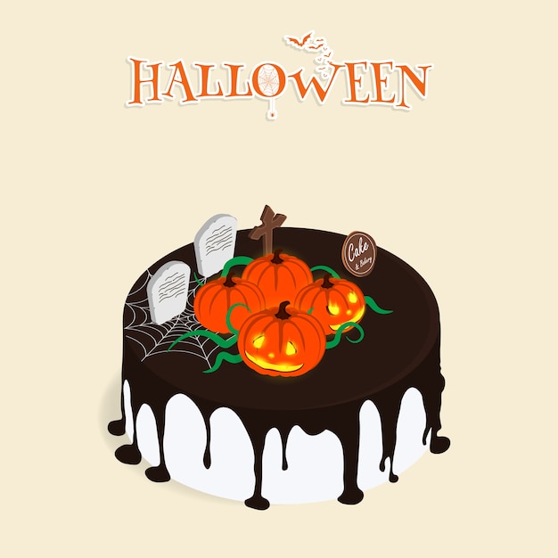 Vetor de bolo de chocolate isométrica feliz halloween
