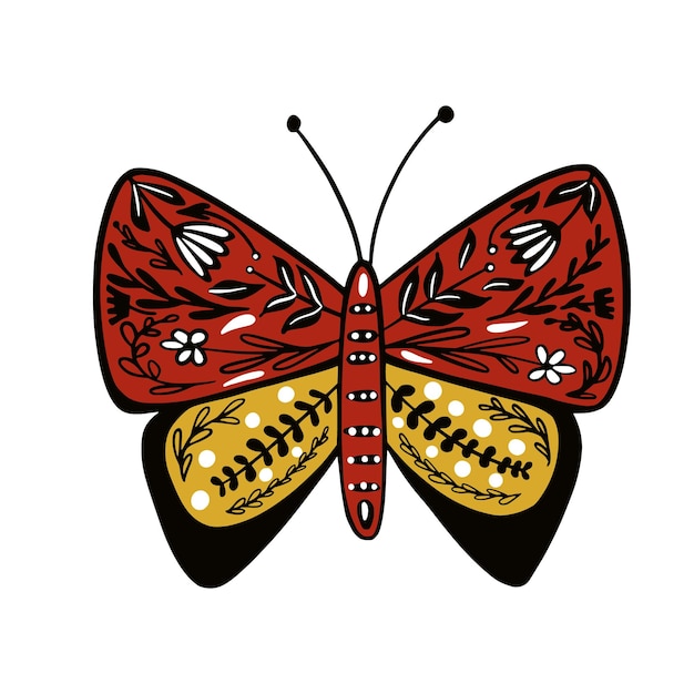 Vetor de borboleta vermelha isolado estilo popular